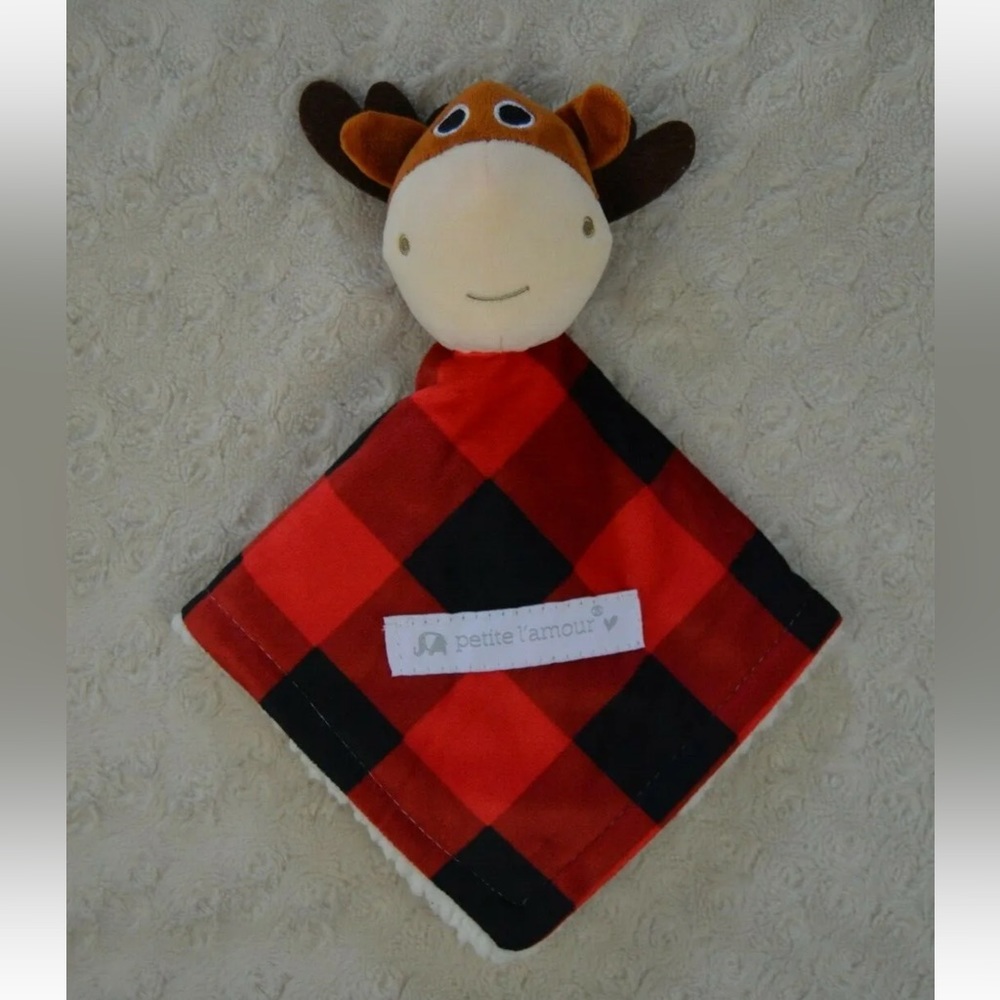 Cribmates Petite L'Amour Moose Lovey Security Blanket Buffalo Plaid Red Black